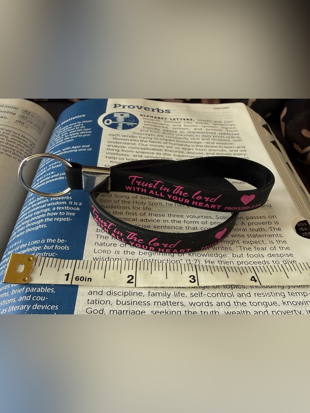 Black Silicone Bracelet & Keychain with Pink Faith Script